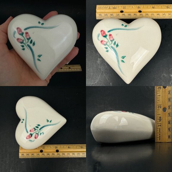 3 Vtg Ceramic Cream Color Heart Shape Wall Hanging Ornament Floral Ribbon Paint - Picture 5 of 10